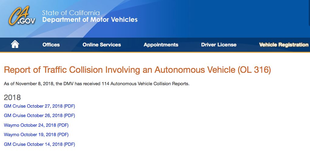 DMV自动驾驶事故报告