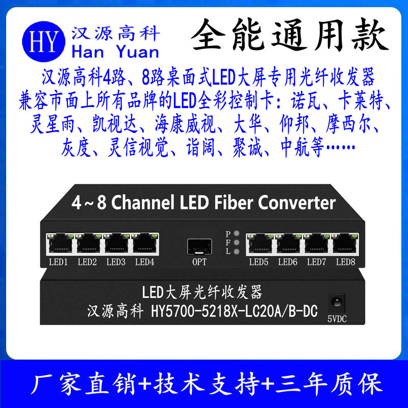 漢源高科8路LED大屏光纖收發(fā)器桌面式 諾瓦卡萊特利亞德凱視達(dá)靈星雨8路LED顯示屏專用光纖收發(fā)器